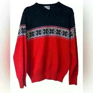 Vintage Meister Mens Large? Red/Blue Wool Blend Pullover Crewneck Ski Sweater